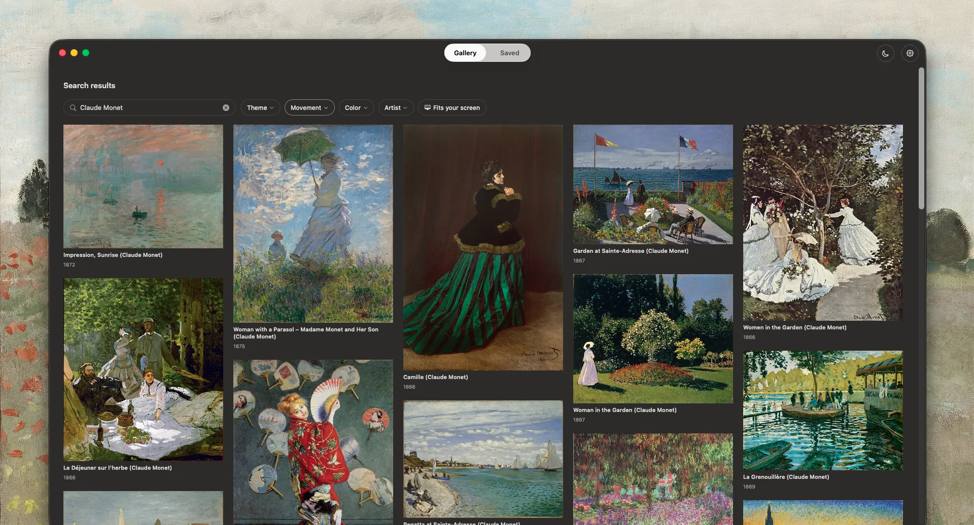 Art4 gallery in dark mode